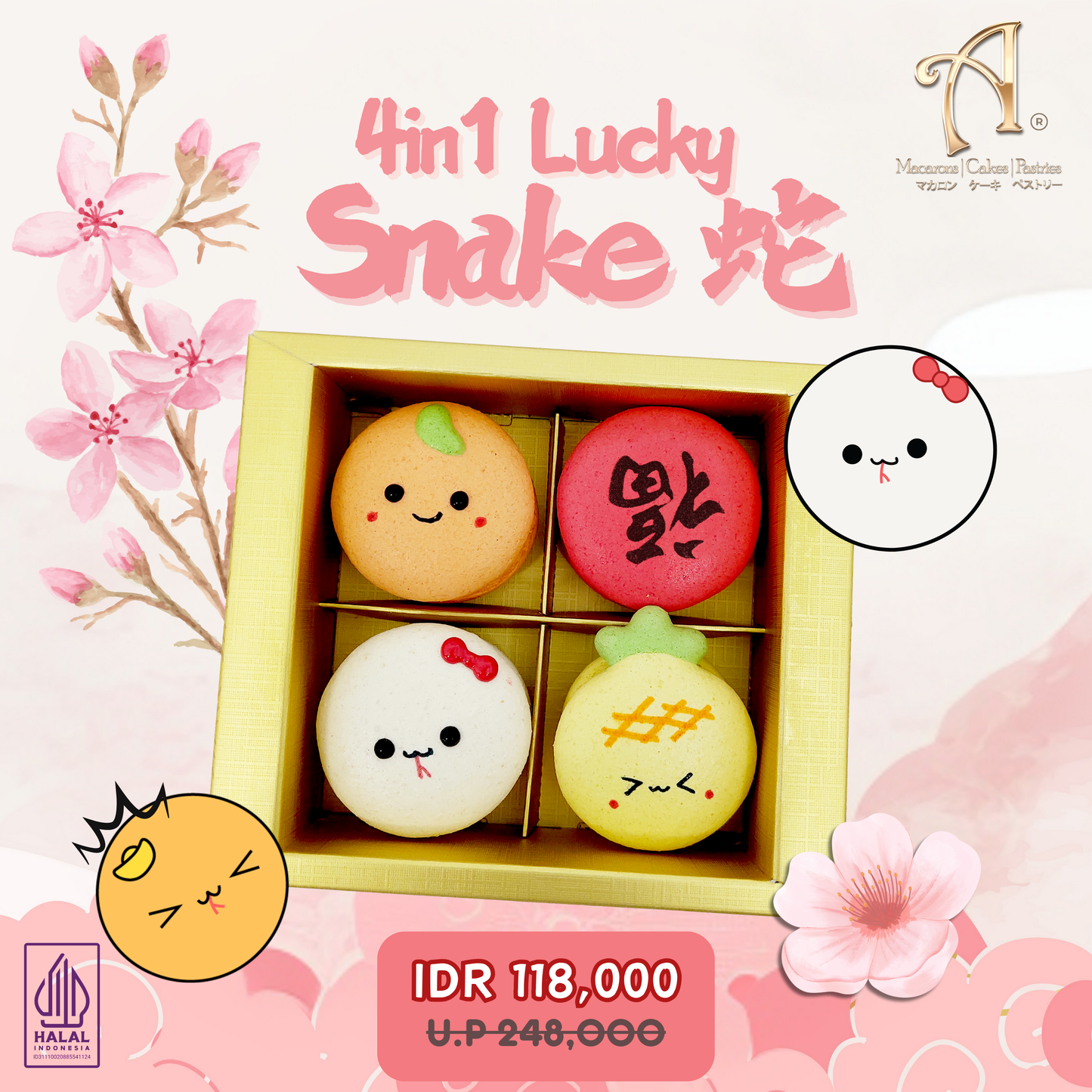 Pre Order | 4in1 Lucky Snake Macaron in Gift Box | Special Price Rp.118,000