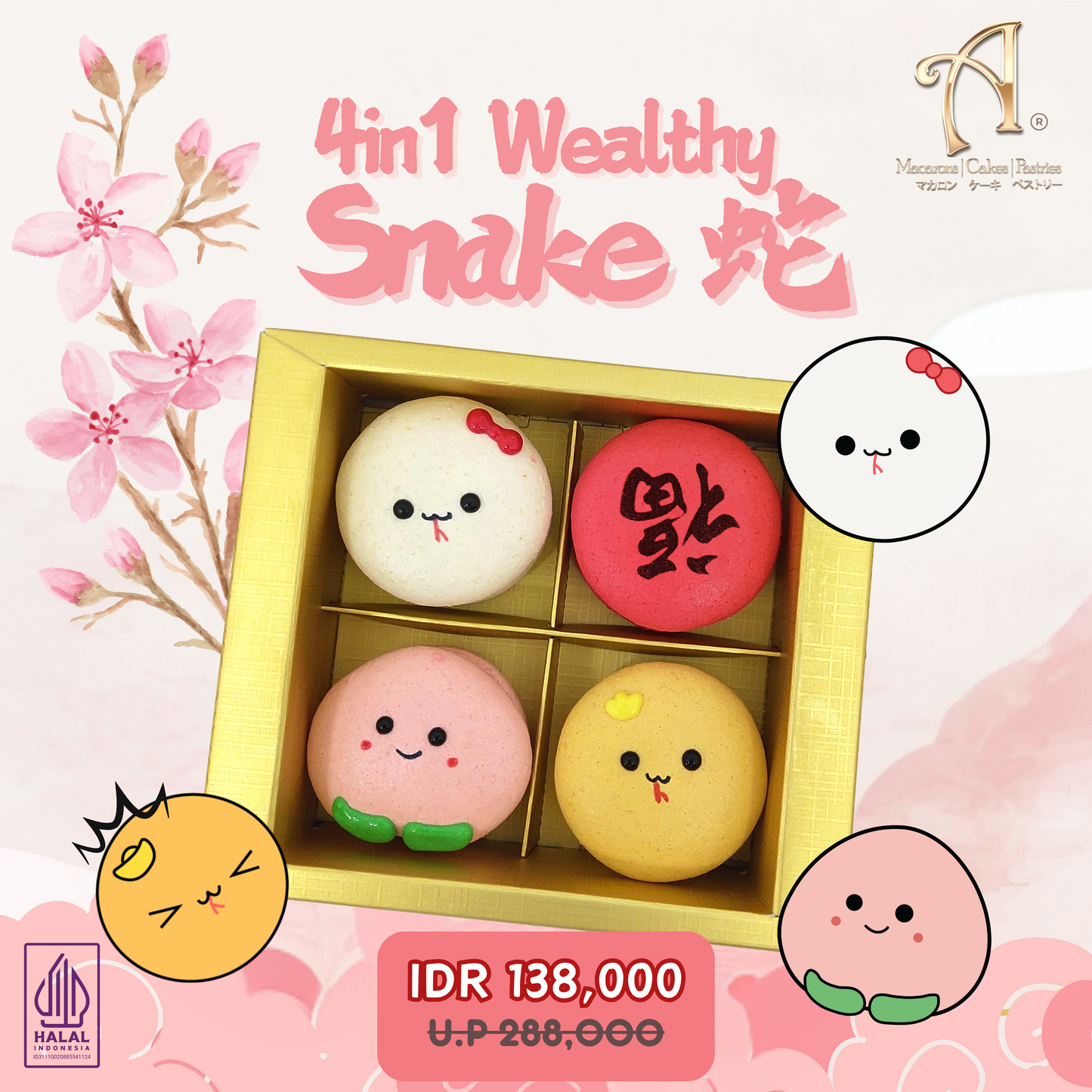 Pre Order | 4in1 Wealthy Snake Macaron in Gift Box | Special Price Rp.138,000